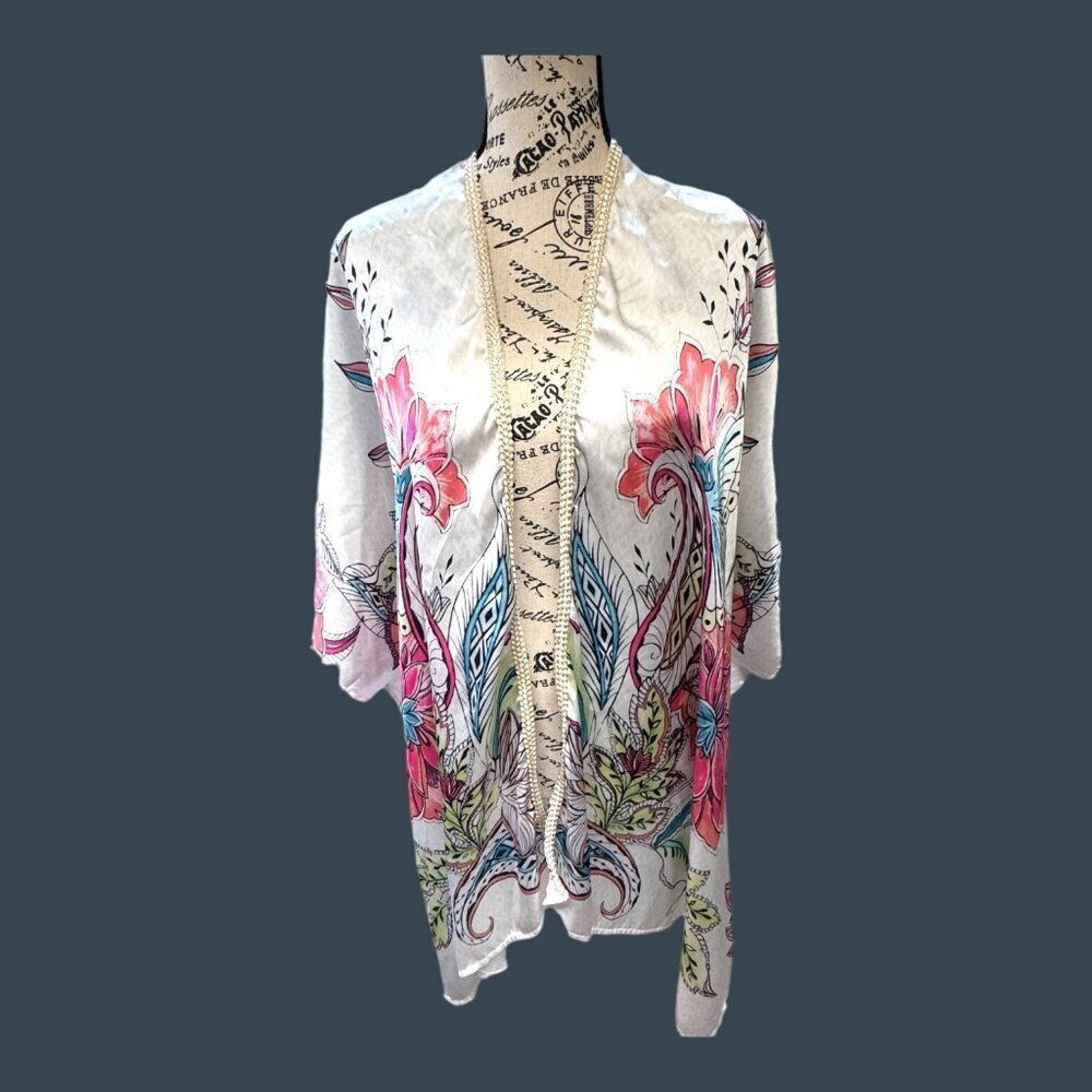 Peck & Peck Womens Floral Kimono Jacket Cover-Up S M Small Medium Paisley